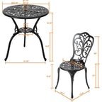 Outdoor 3-Piece All-Weather Cast Aluminum Patio Bistro Set with Umbrella Hole for Balcony and Yard, Black