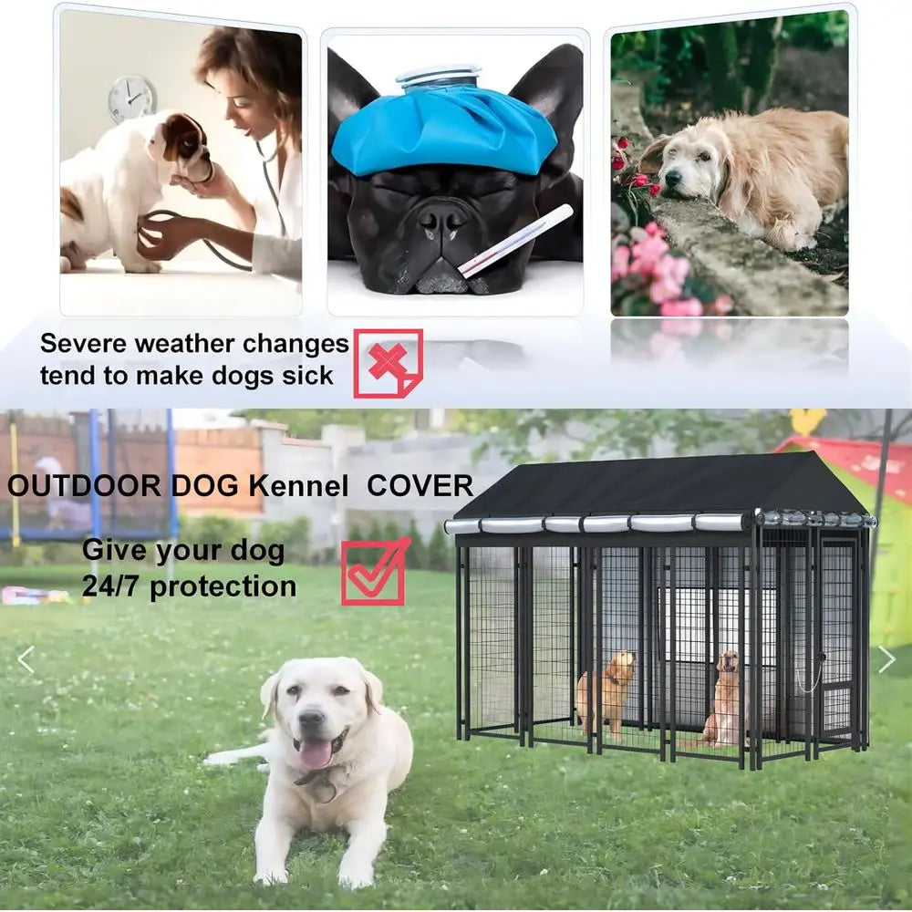 Outdoor Dog Kennel Cover - ull Coverage or 8'Dx4'Wx6'H Dog Cages, 600D Heavy Duty Waterproo Kennel Cover, Black