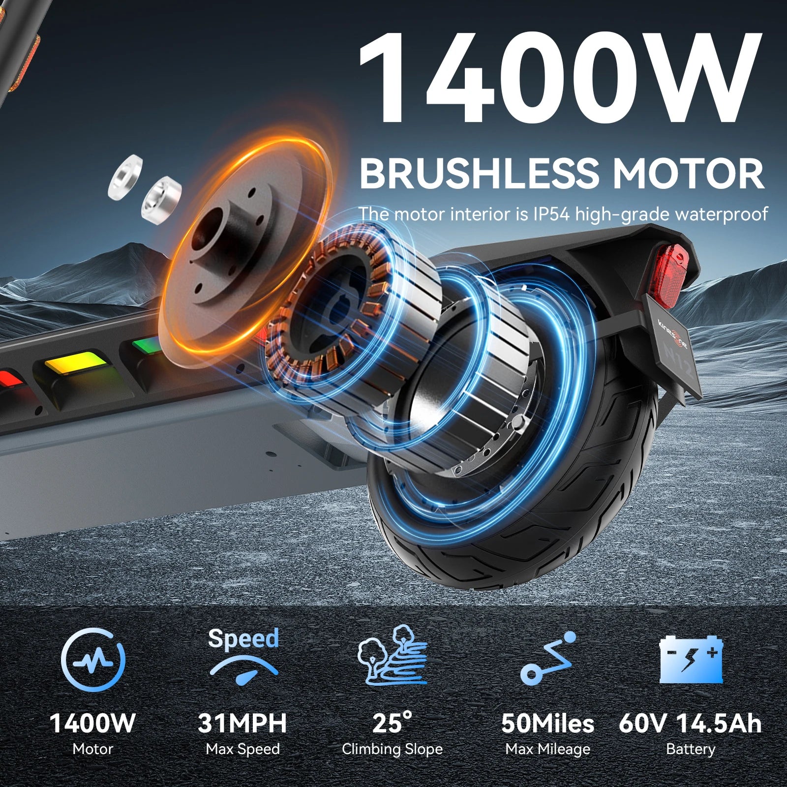 Kingsong Foldable Electric Scooter for Adults, 1000W Motor, 60V 14.5Ah Battery Long Range 50 Miles E-Scooter 31MPH Fast Speed, 10" Air Tires, High Power Commuter Scooter