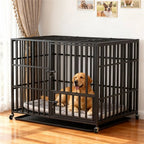 XXL XL Large Heavy Duty Dog Crate Strong Pet Cage Tear Resistant Square Tube Metal Kennel Playpen with Lockable Wheels and Tray