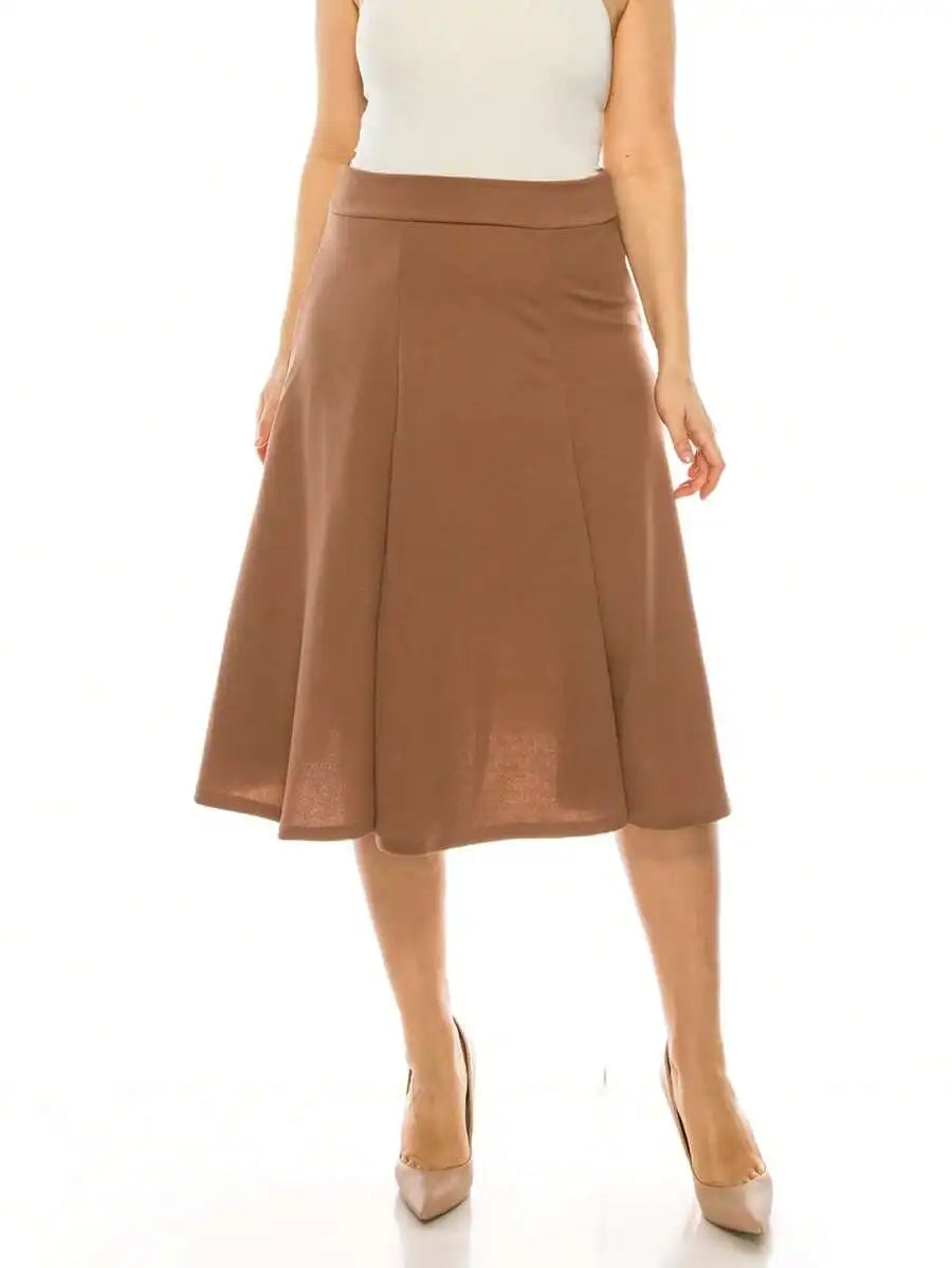 Plus Size Solid Flared Midi Skirt Lightweight A-Line For Everyday Wear