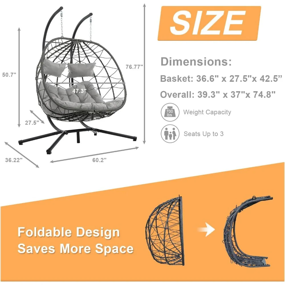 Two Person Hammock Swing Chair with Cushion for Indoor and Outdoor Use