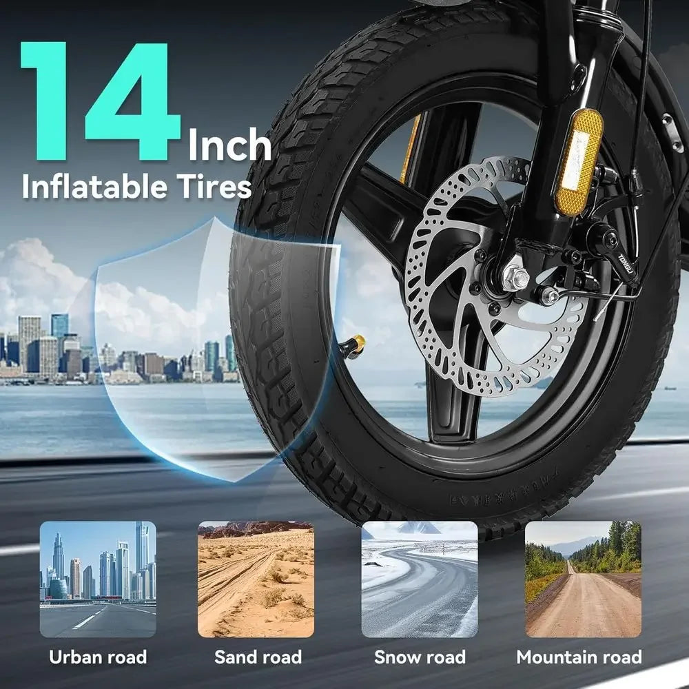 Compact 560-740W Electric Bike for Adults and Teens, 20-25MPH Speed, 32-Mile Range, 48V 10Ah Battery, 3-Level Assist, UL 2849 Ce