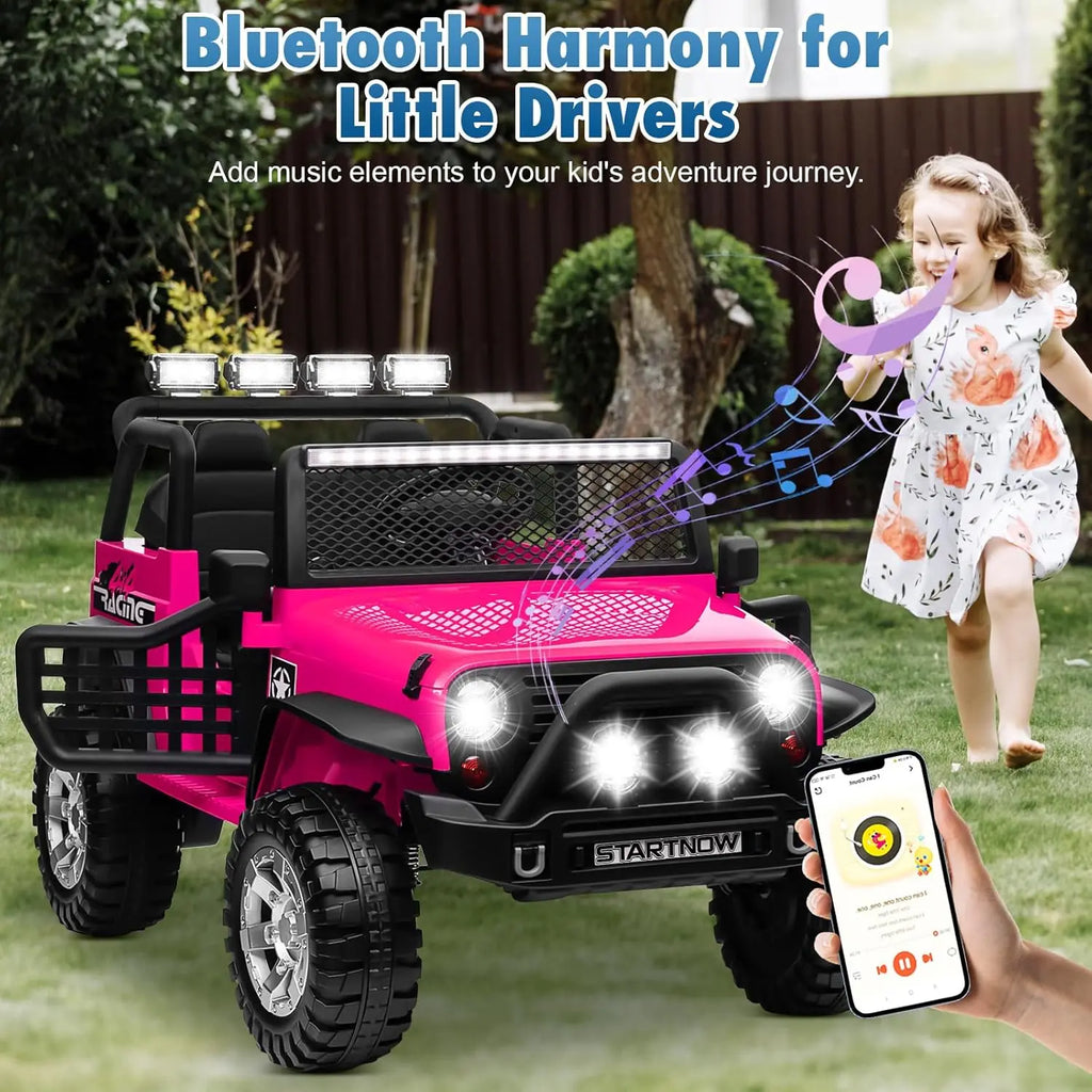 Joyracer 24V 2 Seater Kids Ride on Truck with Remote Control, 4×200W Motor, Electric Battery Powered Toys Car w/ 4 Wheels Spring Suspension, 3 Speeds, LED Lights, Bluetooth Music