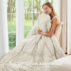 Queen Comforter Set, 7-Piece Bed in a Bag, Pintuck Bedding Sets for All Season, Includes Comforter, Flat Sheet, Fitted Sheet, Pillowcases and Pillowshams, Beige