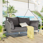 2-Person Rattan Swing Chair with Cushion, Adjustable Hanging Rope for Porch, Lawn, Garden, Backyard, or Patio (Gray)