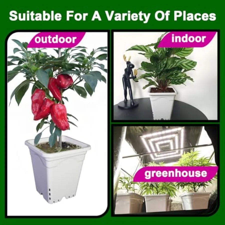 Square white pot for indoor plants, durable plastic, 7x7 base and 9 tall, pack of 50