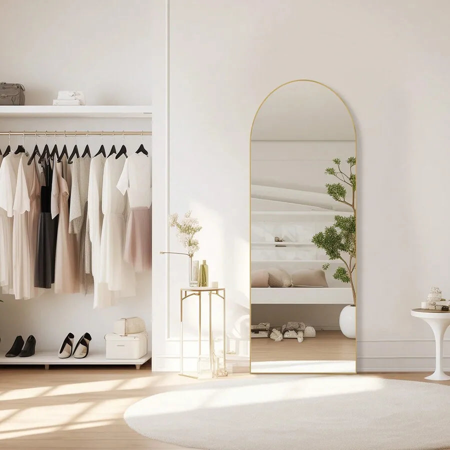64'X21' Full Length Mirror With Stand,Room Decor Alloy Frame Arched Body Mirror,Mid Century Modern Furniture Style Standing/Lean