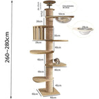 Adjustable Height Cat Tree (95-108in) with 4.33in Wide Scratching Post, Hammock, and Sisal Rope - Supports Up to 110 lbs