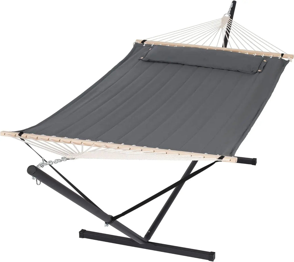 Outdoor Use, 2 Person Heavy Duty Portable Hammock with Stand, 475 lbs Capacity, Dark Grey Color