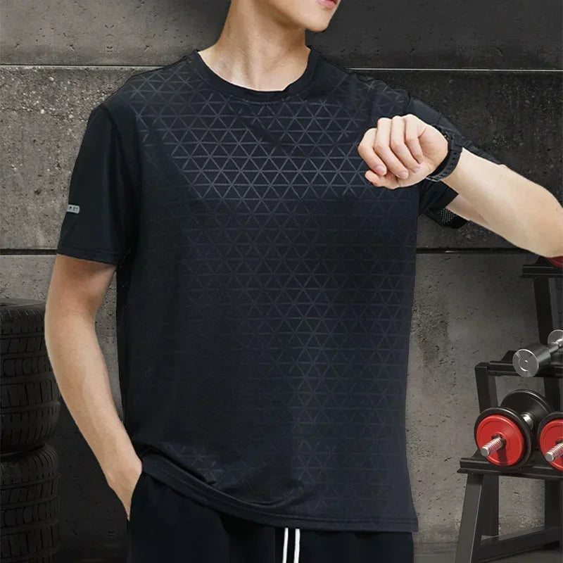 Summer Men Athletic Short Sleeve Dry Fit Sport T Shirt Polyester Breathable Gym Yoga Golf Workout Daily Top