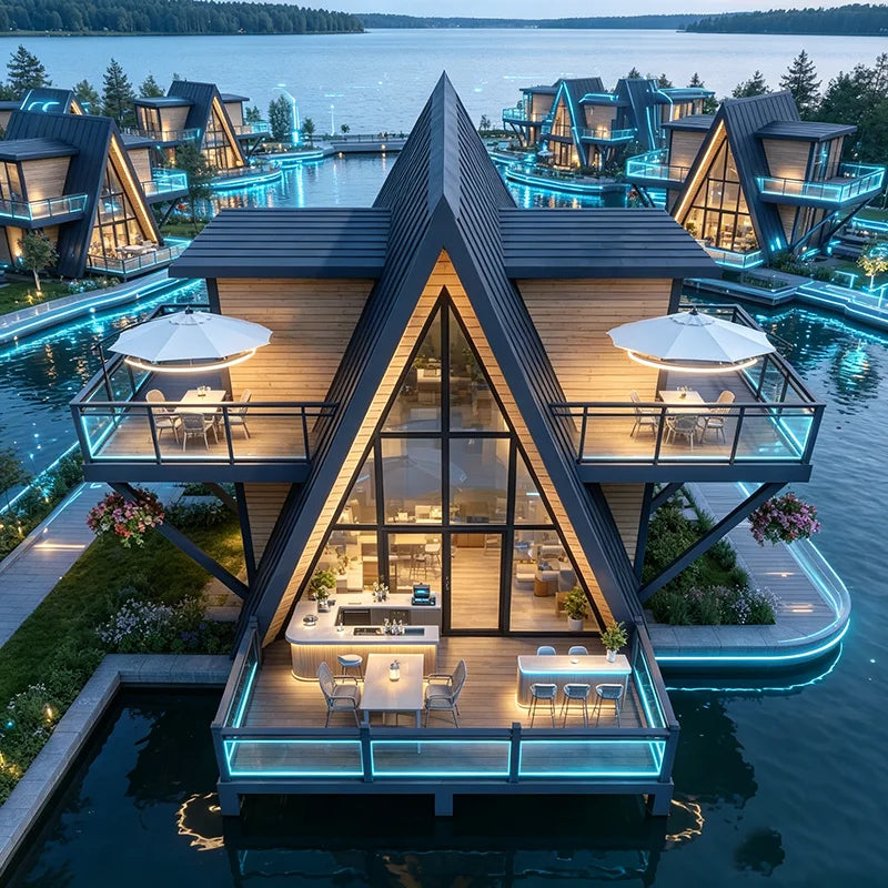 Customized A-Frame Wooden Cottage Custom Design Prefabricated Triangle Tiny House Fire-Resistant Spacious Living Outdoor Hotel