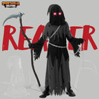 Halloween Costume Glowing Eyes Grim Reaper Costume for Kids 5-12 years Boys Halloween Dress-up Party