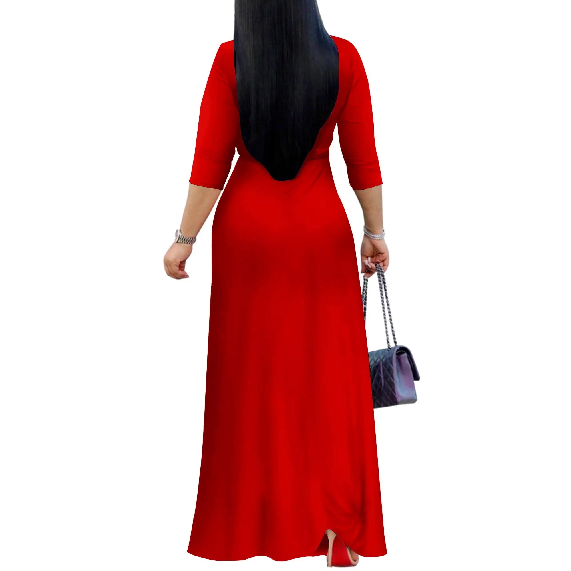 Women Plus Size Long Maxi Wrap Dress V Neck 3 4 Sleeve Summer