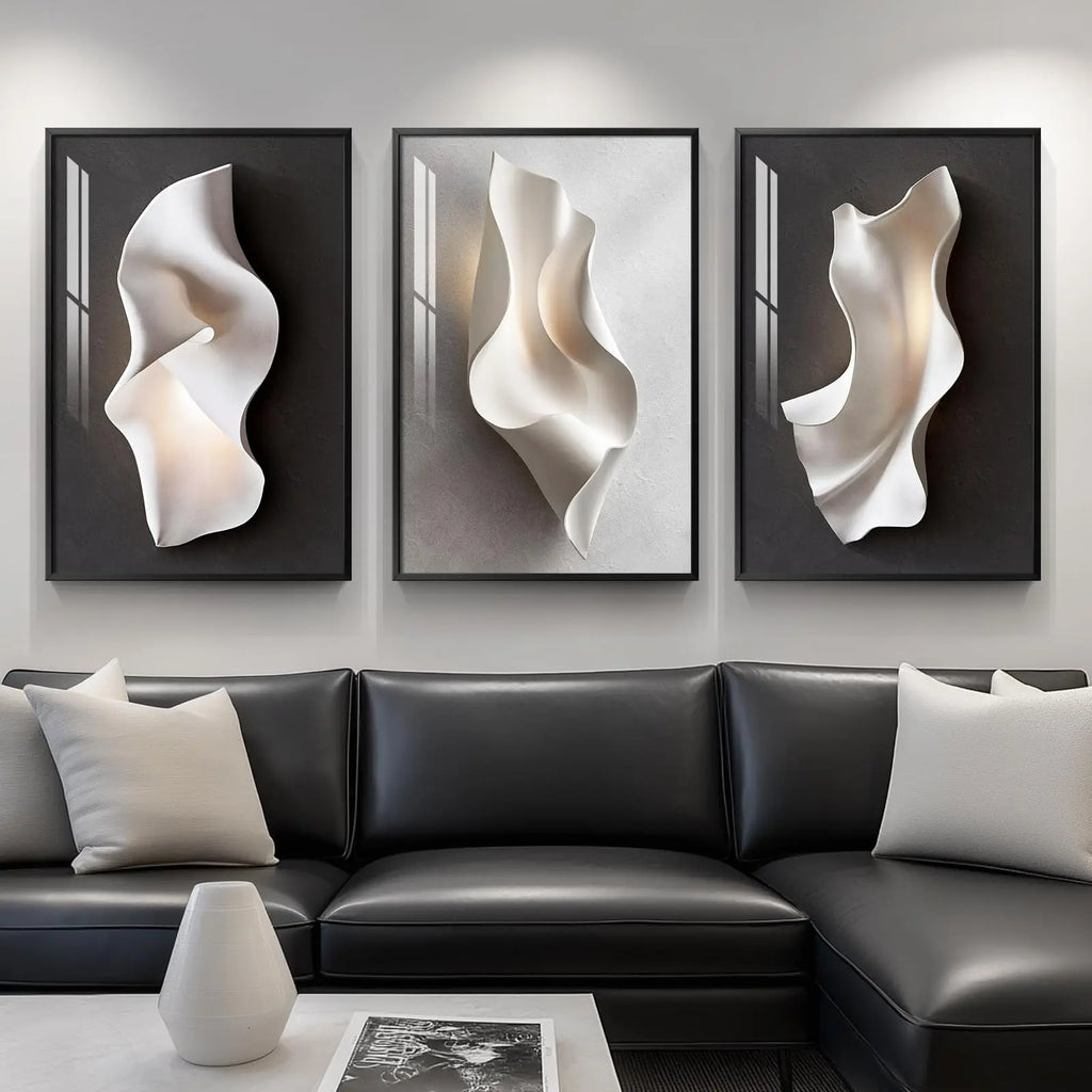 Large Framed Modern Wall Art for Living Room, 3 Piece Black and White Abstract Contemporary Pictures Artwork Decor, Geometric Luxury Bright Style Prints Paintings for Hallway and Office 24x36 Inch