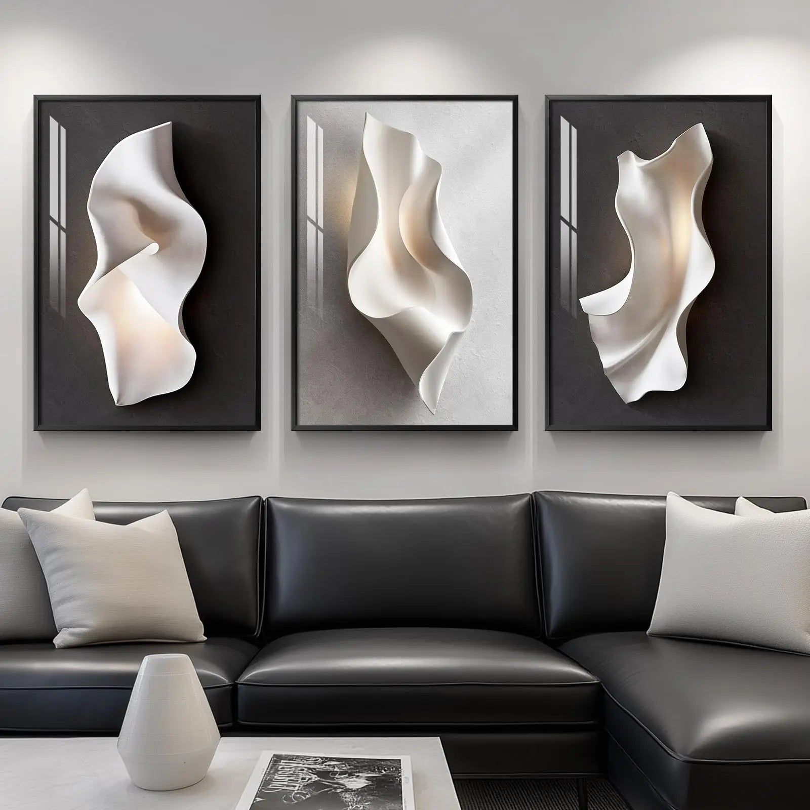 Large Framed Modern Wall Art for Living Room, 3 Piece Black and White Abstract Contemporary Pictures Artwork Decor, Geometric Luxury Bright Style Prints Paintings for Hallway and Office 24x36 Inch