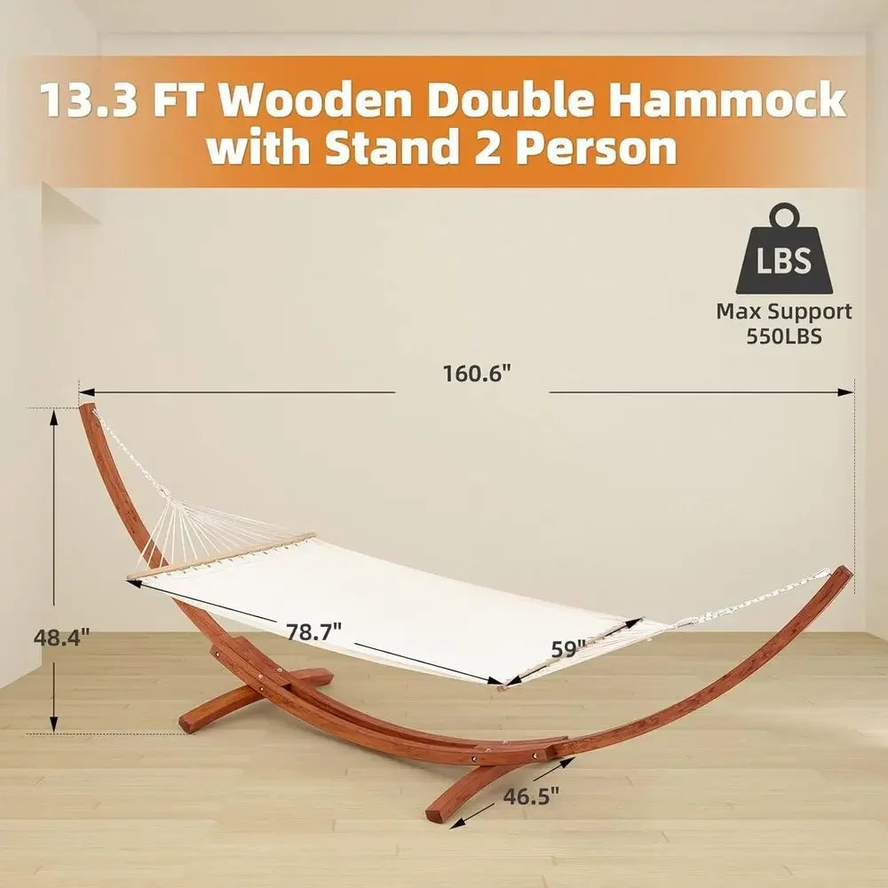 2 Person Heavy Duty Hammock with Stand for Outdoor Spaces, 550lbs Capacity, White-Yellow