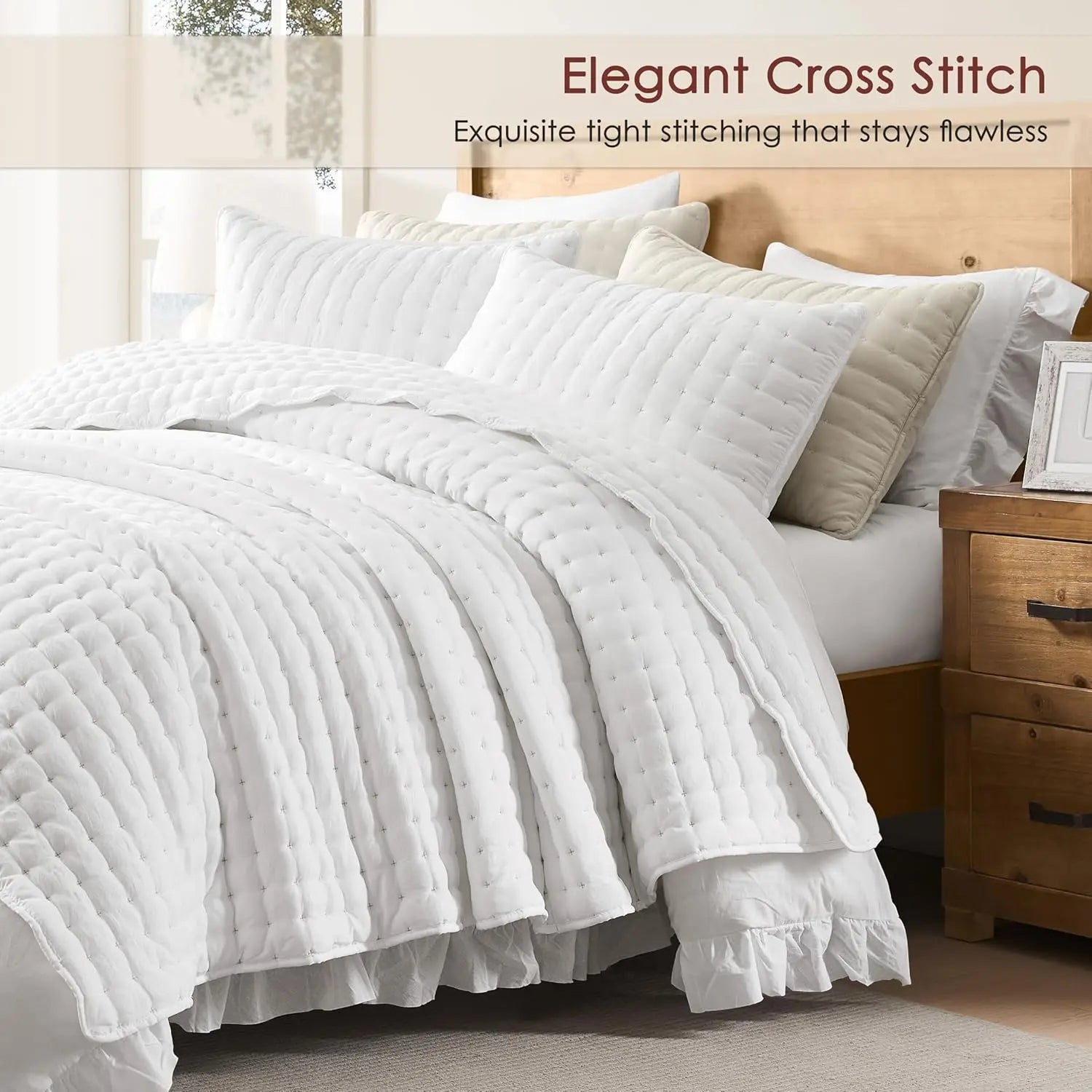 Luxury Cross-Stitch Design Quilt Bedding Set Lightweight Soft Summer Bedspread All-Season Quilted Coverlet with 2 Pillow Shams Twin Queen King California King Size Bed Covers