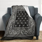 Black Bandana Paisley Art Blanket Soft and Warm Throw Digitally Printed Super Soft Micro Plush Blanket for Sofa Bed Living Room