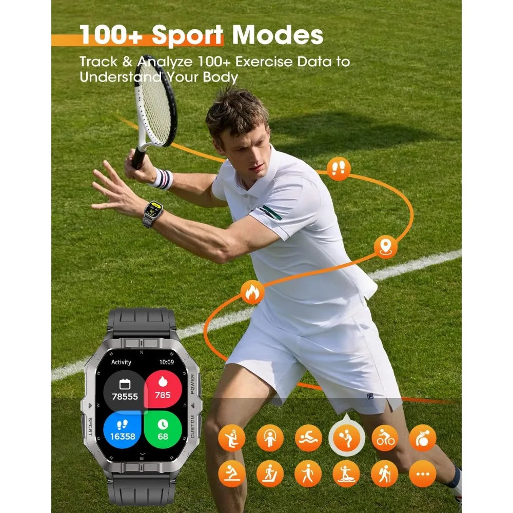 Smart Watches for Men: 2.02" Display, GPS, Sleep/Heart Rate, 100+ Modes, Waterproof Tracker