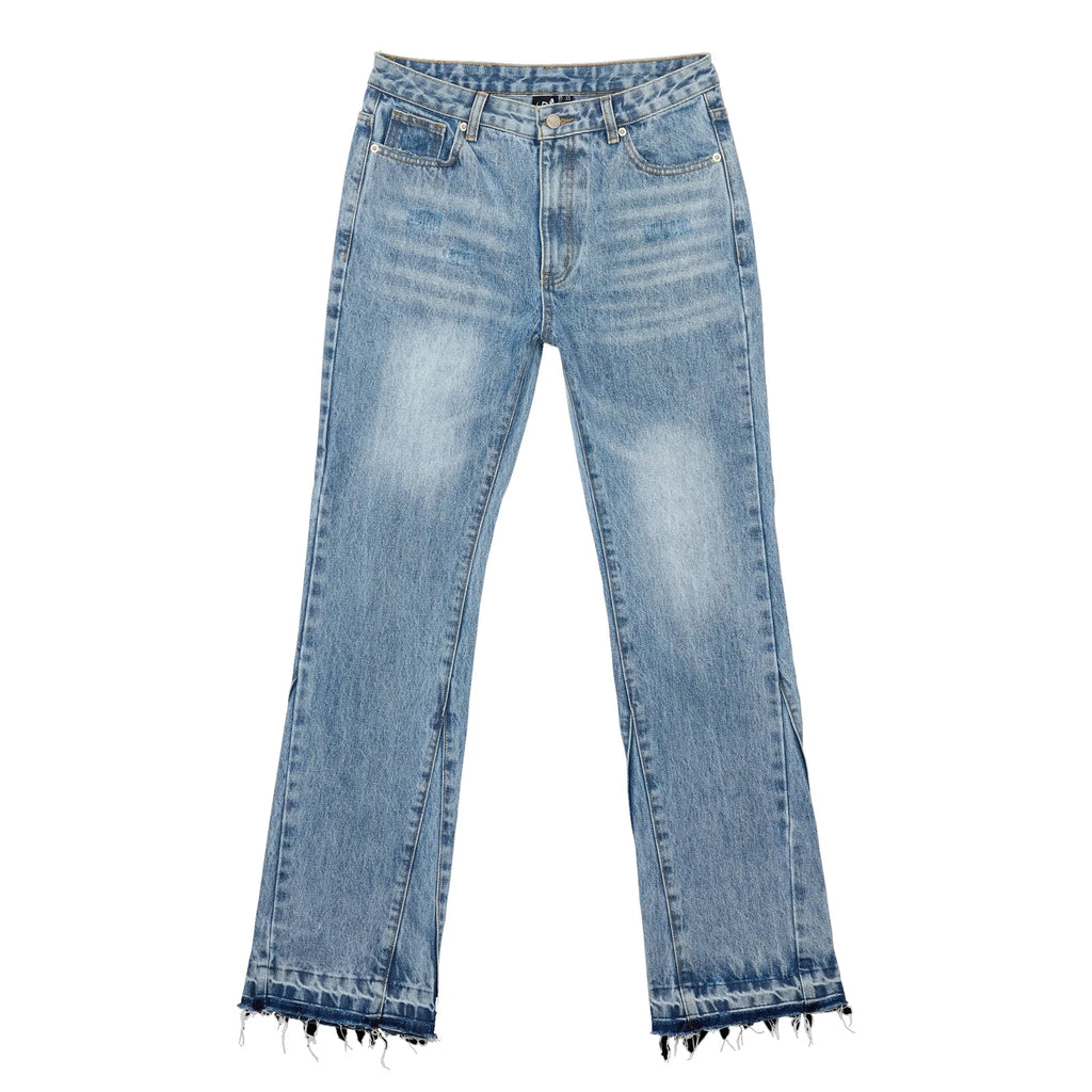 American Vintage Washed Jeans Men Women Retro Distressed Raw Hem Flare Denim Pants Y2K Grunge Streetwear Loose Hip Hop Trousers 2026