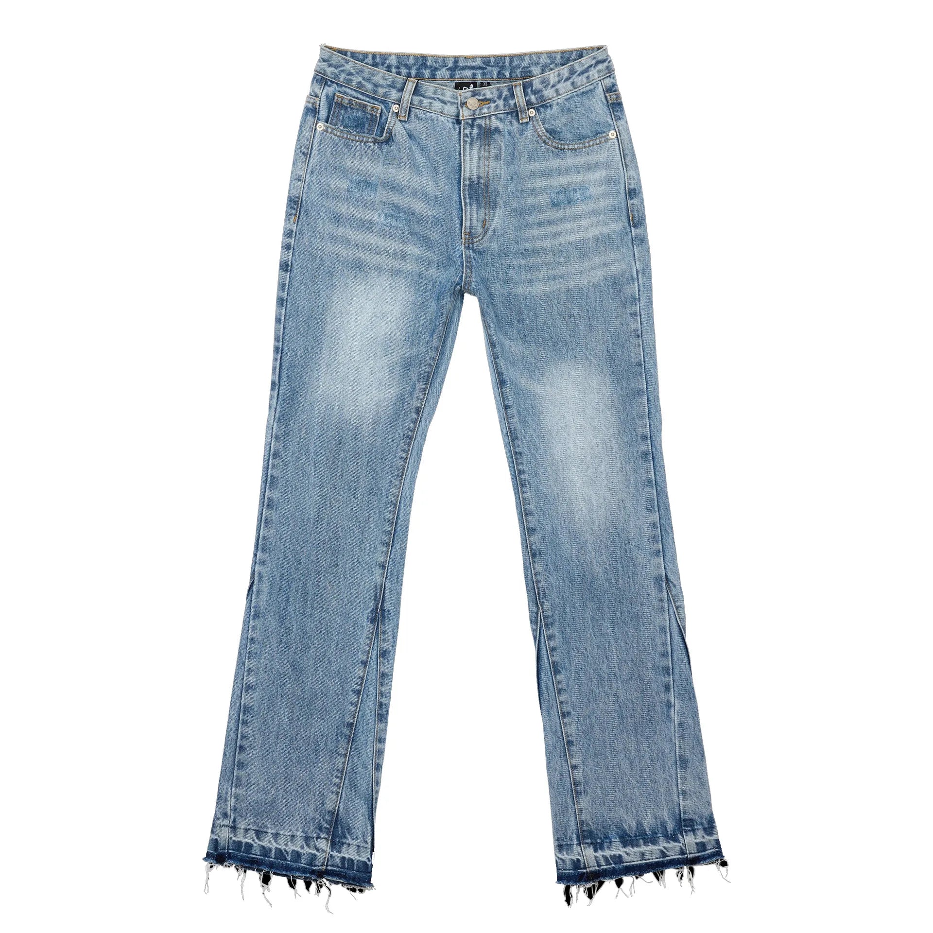 American Vintage Washed Jeans Men Women Retro Distressed Raw Hem Flare Denim Pants Y2K Grunge Streetwear Loose Hip Hop Trousers 2026