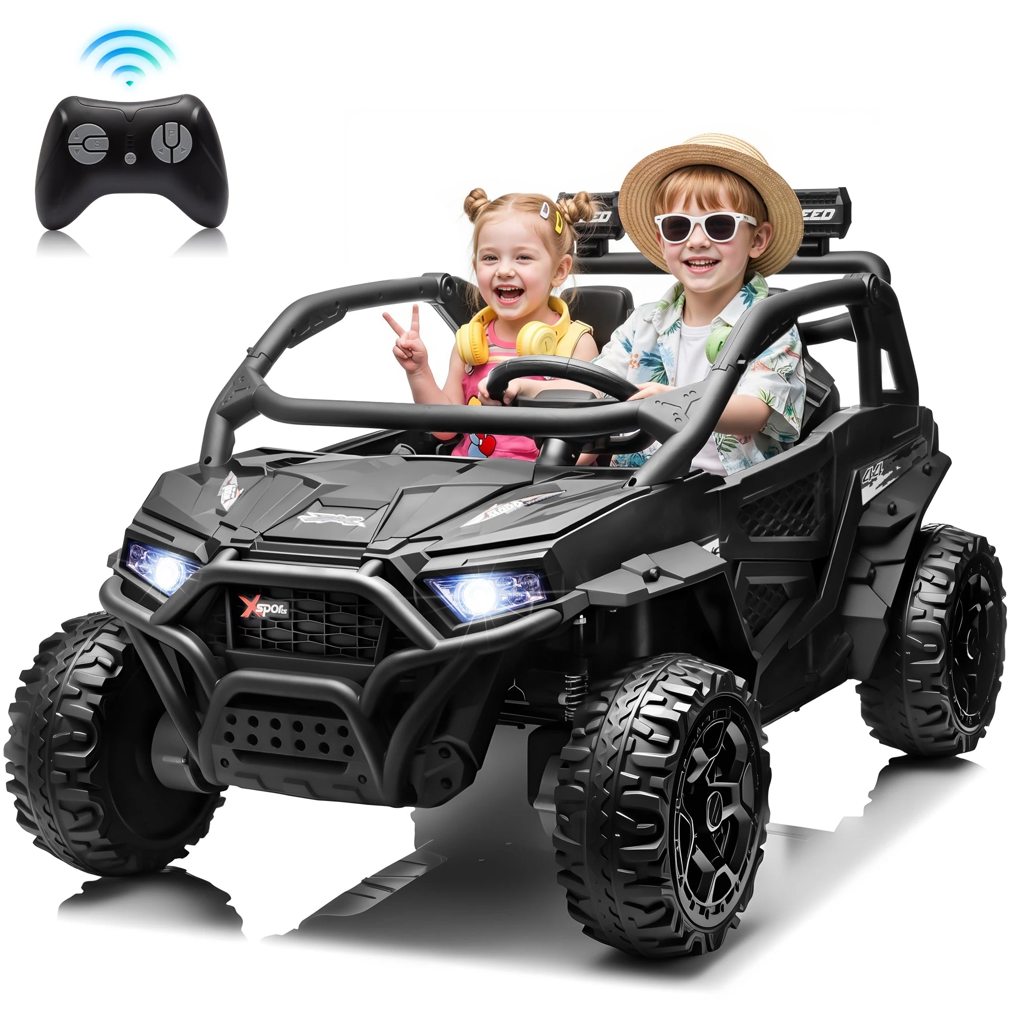 Joyracer 24V 4WD Kids Ride-On UTV, 4-Wheel Shock Absorption, Key Start, Slow Start, Music And LED Lights, 60-80 Mins Ride Time
