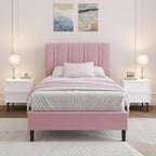 Twin Bed Frame with Adjustable Upholstered Headboard, Linen Fabric Platform Bed with Heavy Duty Wood Slats, Noise-Free,, Custom