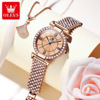 OLEVS 9942 Fashion Quartz Movement Watch For Women Full Of Diamond-set Strap Roman Scale Dial 30m Waterproof Luminous Watch
