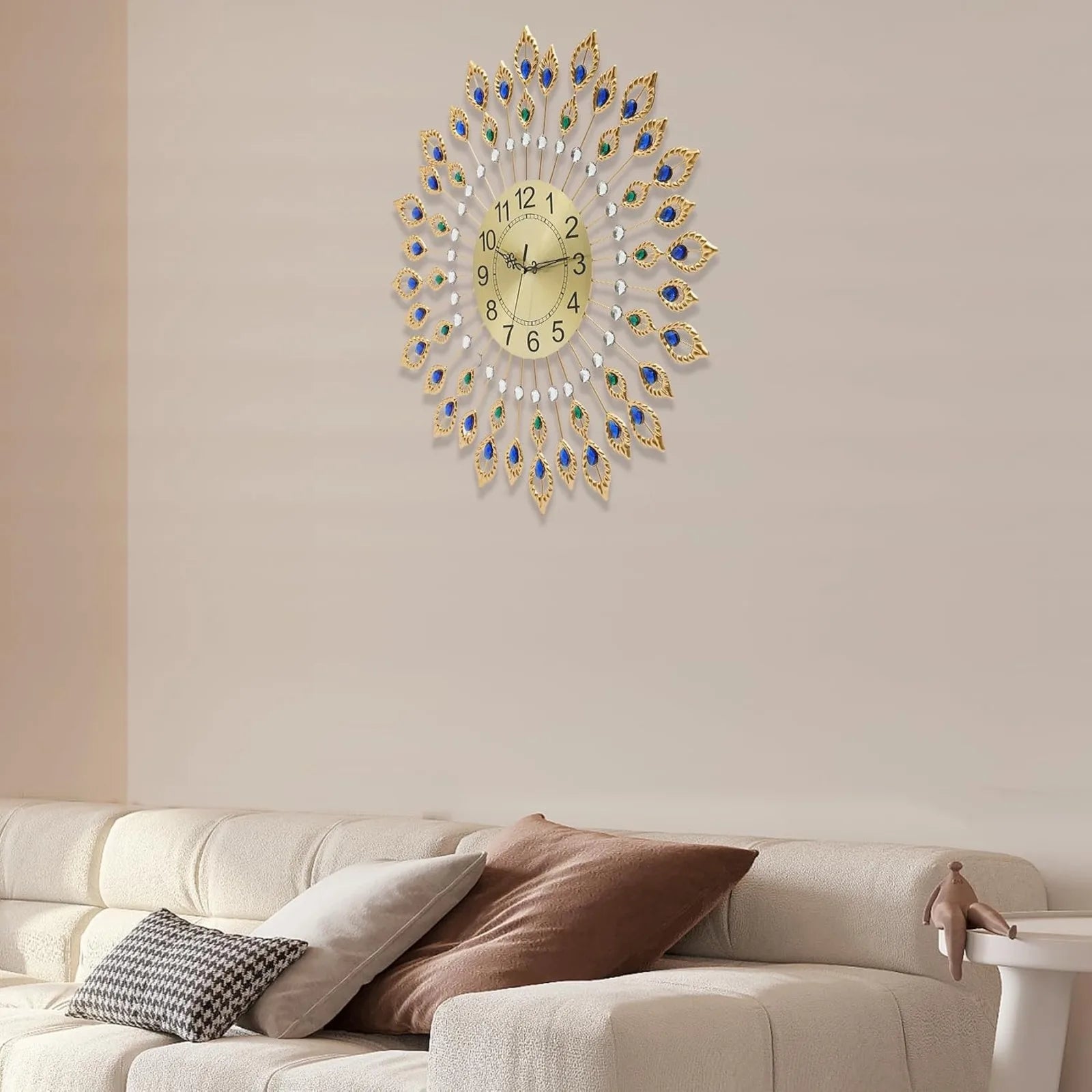 Wall Clock, 26.4" Peacock Wall Clock, Wall Mounted Decorative Clocks Gold, Modern 3D Clocks , Large Round Metal Silent Non-Ticking, for Living Room Decor