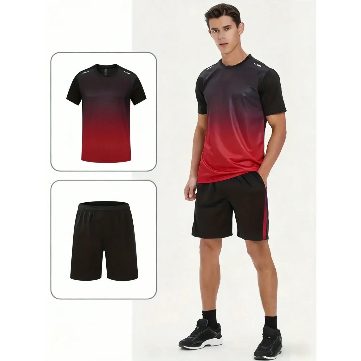 Men's casual sports suit shorts and short sleeves, outdoor hiking and park beach travel outfit, quick drying and lightweight
