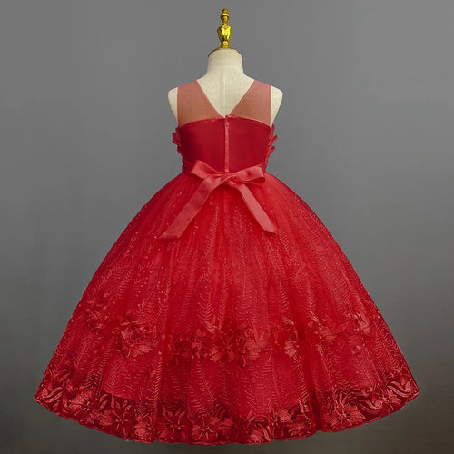 14T Kid Lotus Bud Solid Color No-Sleeve Lace Flower Skirt Organza Piano Costumes Evening Full Dress