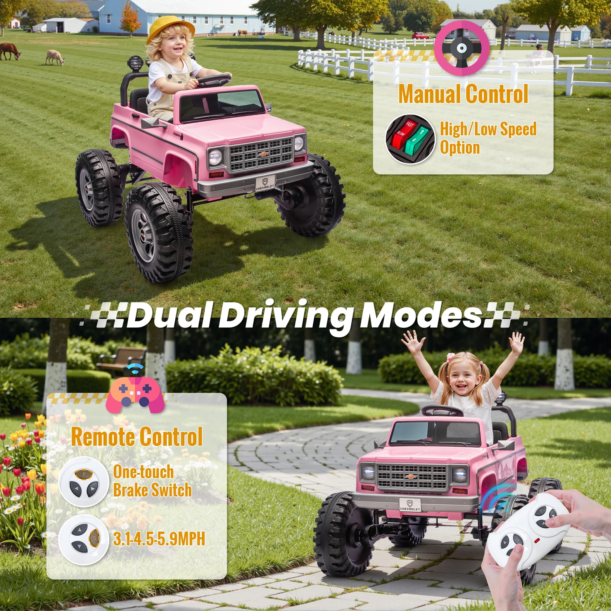Licensed Chevrolet Cheyenne 24V Ride on Car 4X200W Motor Remote Control Decoration Streamer 24 Volt Ride on Toys for Kids