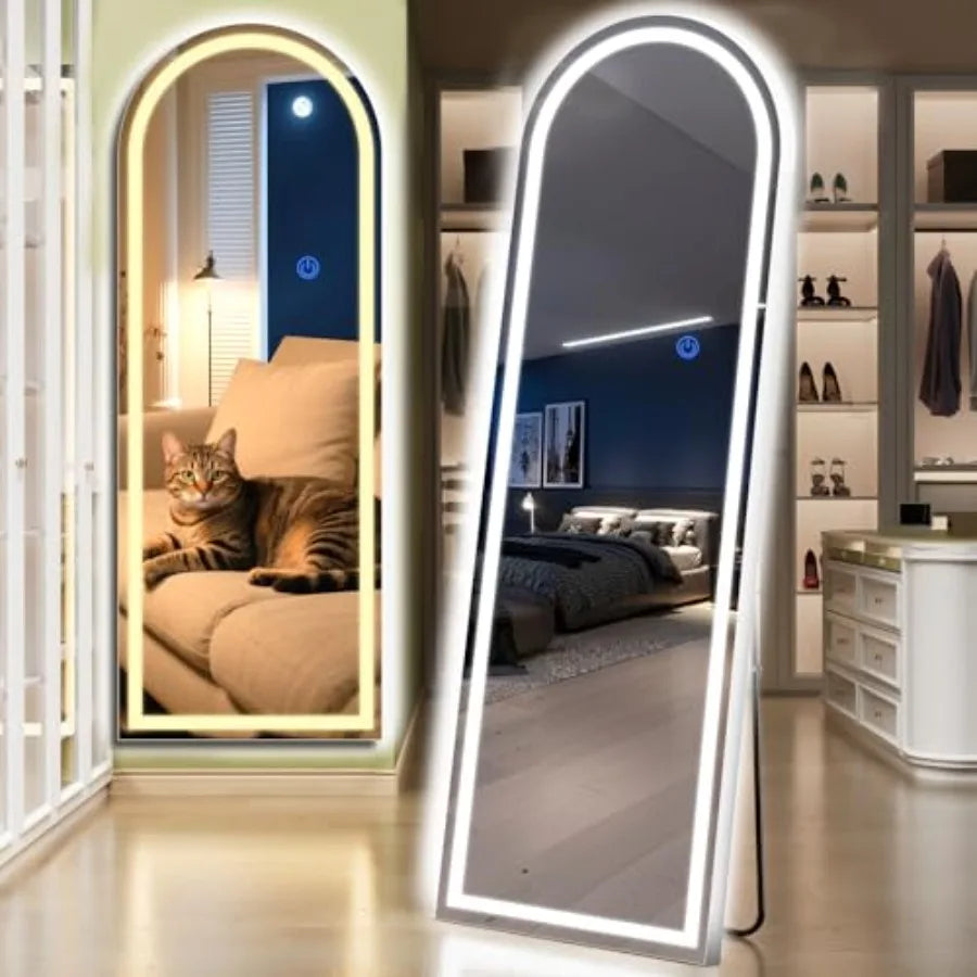 Arch Full Length Standing Mirror with LED Lights, 68"x26" Lighted Mirror with Dimming and 3 Color Lighting, Tall Mirror Full Bo