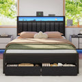 Queen Bed Frame with Charging Station and LED Lights, Grey Upholstered Headboard with Shelves, Metal Platform Bed with 2 UnderB