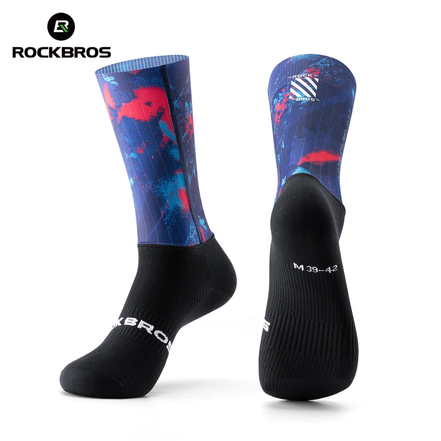 ROCKBROS Cycling Aero Socks Lightweight Elastic Breathable Socks Non-slip Shock Absorption Odorless Anti-bacterial Cycling Socks