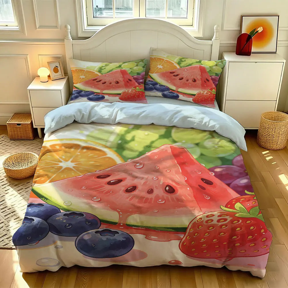3pcs Summer watermelon fruit Print Coreless Duvet Cover Set Multiple Sizes Soft Comfortable Bedding Decoration Machine Washable