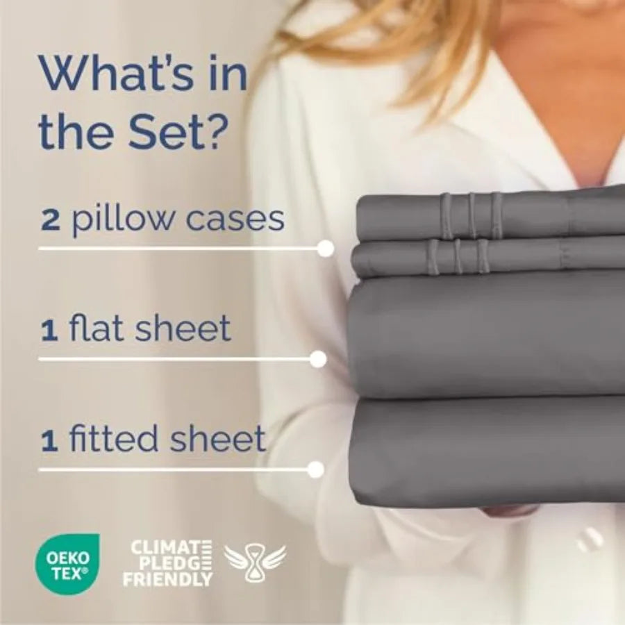 Size 4 Pcs Sheet Set - Comfy Breathable and Cooling Sheets - Hotel Luxury Bed Sheets for Women and Men - Deep Pockets, Easy-Fit