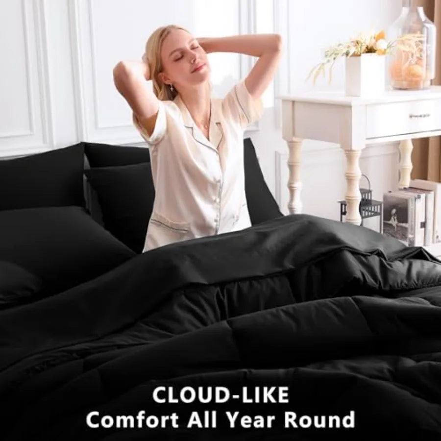 Comforter Set - 7 Pieces Bed in a Bag OEKO-TEX Certified, All-Season Bedding Set, Box-Stitched Down-Alternative Comforter + Fla