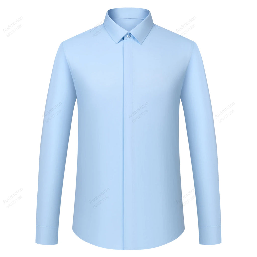 Men's Formal French Cuffs Dress Shirts Hidden Button Front Long Sleeve Tuxedo Shirt Random Metal Cufflinks