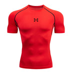Summer Men Athletic Compression Short Sleeve Running T Shirt Elastic Polyester Quick Dry Gym Workout Fitness Top