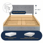 Full/Queen/King Platform Bed Frame With 4 Storage Drawers, Adjustable Headboard, Faux Leather Button Tufted Square Stitched Design, Wooden Slats, Noise-Free, No Box Spring Needed, Easy Assembly, Light Grey