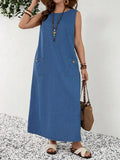 Mature Denim Plus Size Women Loose Fit Denim Sleeveless Shift Dress,Valentine's Day,Summer,Carnival,Beach,Party,Elegant Party