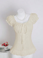Womens Summer Solid White Ruffle Short Sleeve Blouse