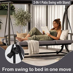 Adjustable 2-in-1 Porch Swing Bed with Cushion, Outdoor Swing Bench, Grey