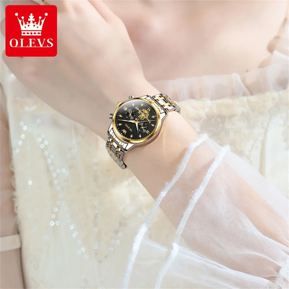 OLEVS 2897 Elegance Original Quartz Movement Women Watch Multifunctional Diamond Dial Luminous Function 30m Waterproof Watch