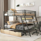 Double Deck Bunk Bed with Integrated Desk, Lights, and Storage Drawers, No Box Spring Needed, Black