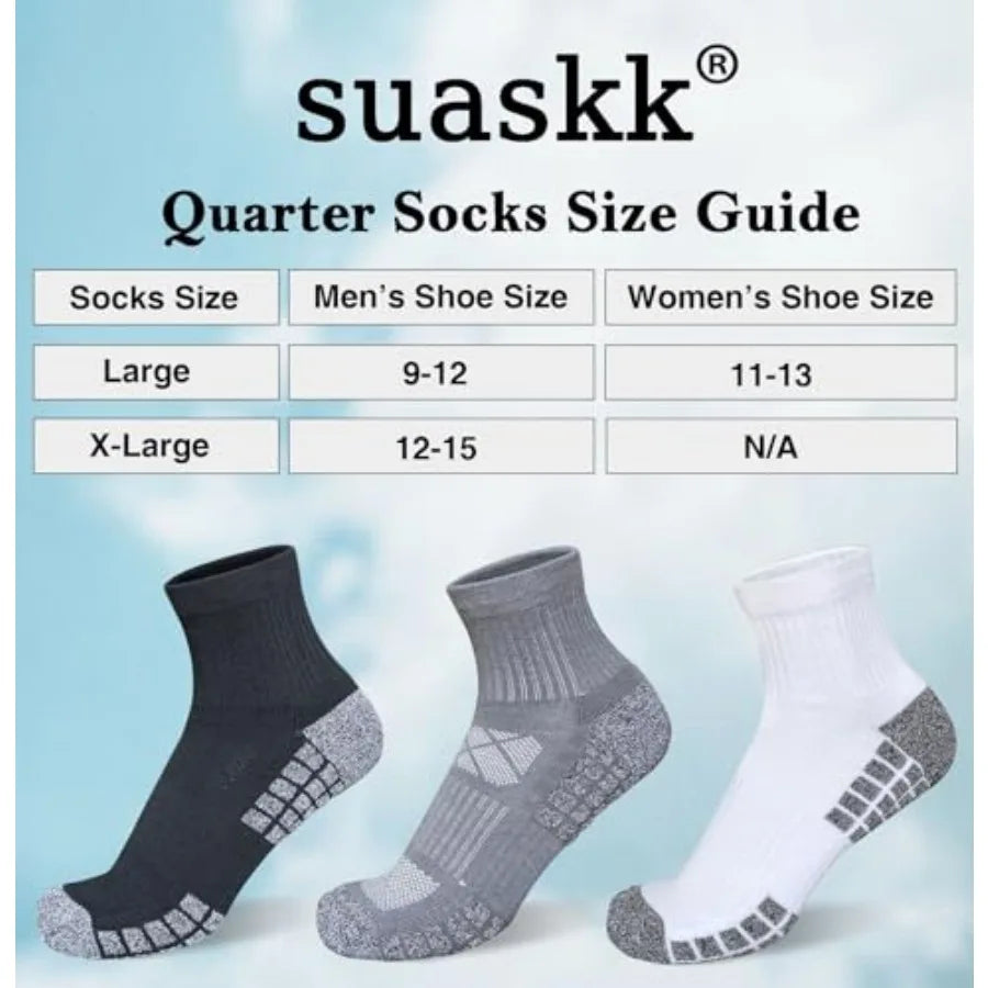 suaskk Mens Athletic Cushioned Breathable Running Quarter Socks 5 Pairs