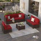 7 Piece Patio Furniture Set, Outdoor Sectional Rattan Conversation Set for Garden, Porch, Backyard