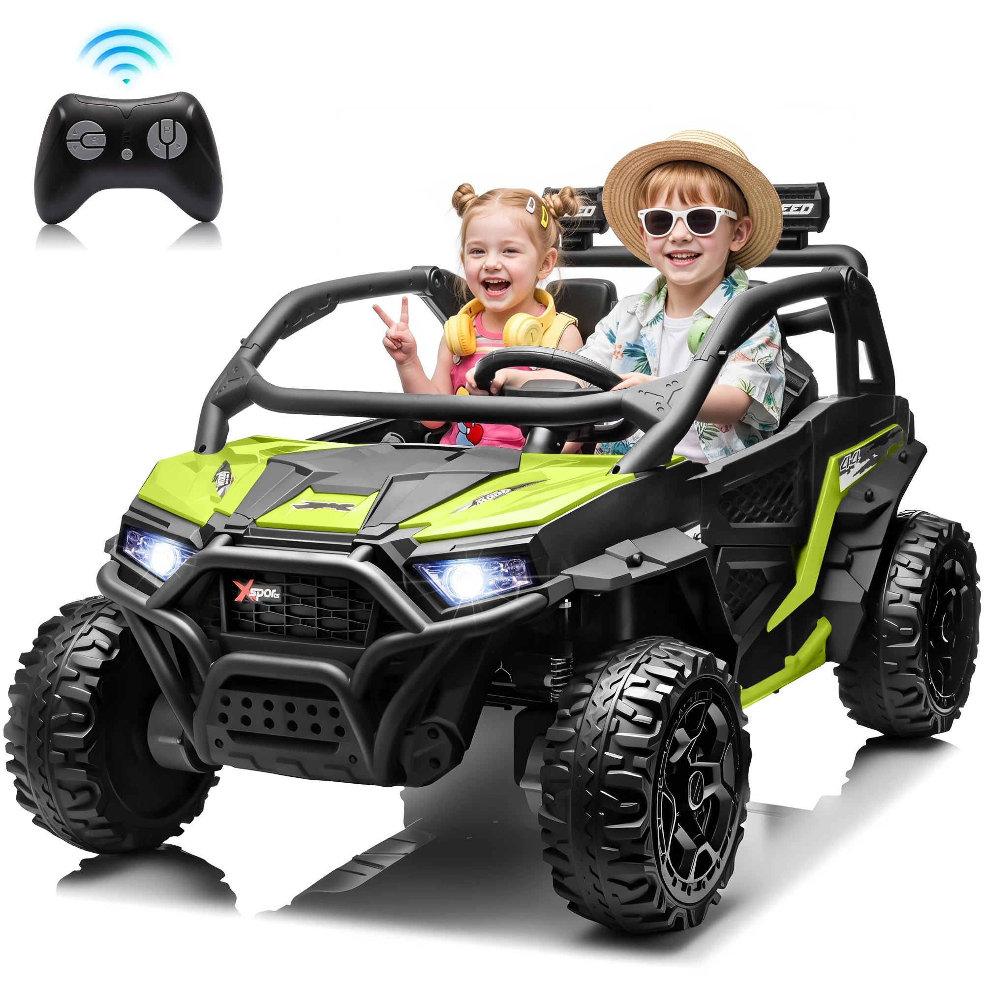 Joyracer 24V 4WD Kids Ride-On UTV, 4-Wheel Shock Absorption, Key Start, Slow Start, Music And LED Lights, 60-80 Mins Ride Time